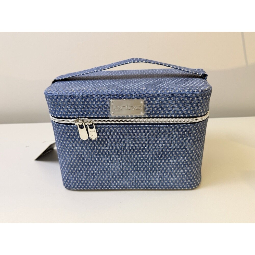 Bebe Blue Denim Glitter Bedazzled Makeup Travel Carrying Case Bag NWT NEW BEBE